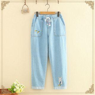 Rabbit Embroidered Jeans