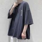 Elbow-sleeve Embroidered Oversize Tee