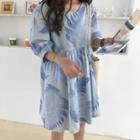 Leaf Print 3/4-sleeve A-line Dress