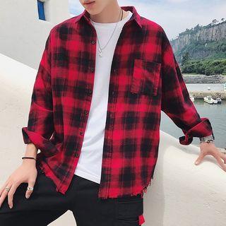 Printed Gingham Long-sleeve Shirt