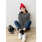 Long-sleeve Napped Striped Pullover
