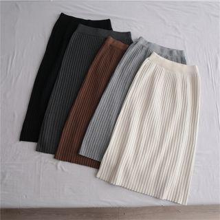 Ribbed Plain Knit Midi-skirt