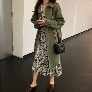 Buttoned Long Coat Army Green - One Size