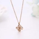 Rhinestone Clover Pendant Necklace Necklace - Clover - Rose Gold - One Size