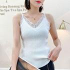 V-neck Lace Panel Knit Camisole Top