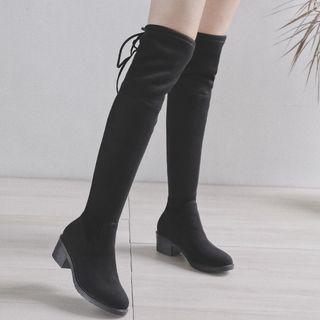 Genuine Leather Over-the-knee Block Heel Boots