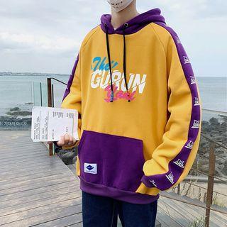 Printed Back Lettering Paneled Hoodie