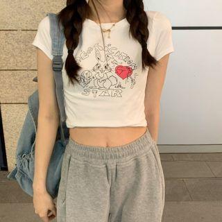 Short-sleeve Rabbit Printed T-shirt Rabbit Print - One Size