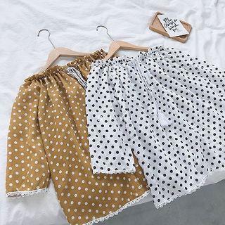 Polka Dot Off-shoulder Ruffled-trim Top