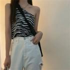 Sleeveless One-shoulder Zebra Print Top As Shown In Figure - One Size