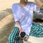 Short-sleeve Slit T-shirt / Patterned Wide Leg Pants