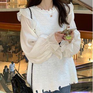 Plain Ruffled Trim Knit Top