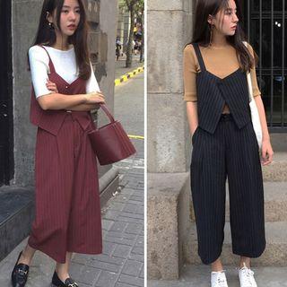 Set: Striped Vest + Wide-leg Pants