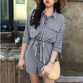 Plaid 3/4 Sleeve Playsuit