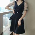 Dotted Panel Short-sleeve Mini A-line Dress