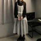 Long-sleeve Shirt Dress / Spaghetti Strap Mesh Dress