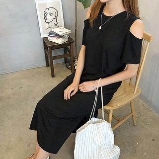 Round-neck Cutout-shoulder Long Dress