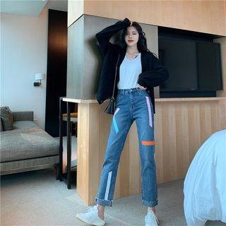 High-waist Printed Straight-cut Jeans