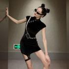 Cap-sleeve Mini Bodycon Qipao Dress