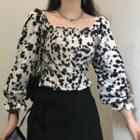 Printed Square-neck Cropped Blouse