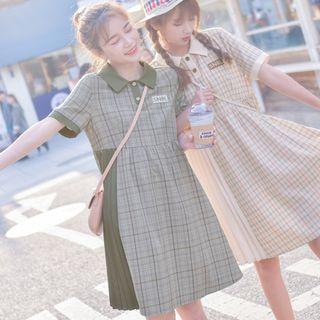 Plaid Short-sleeve A-line Polo Dress