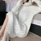Fluffy Hooded Midi Sweater Dress White - One Size