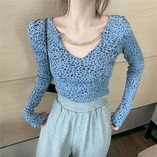 Leopard Long-sleeve Slim-fit T-shirt