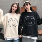 Smile Face Embroidered Fleece Pullover