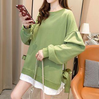 Mock Two-piece Oversized Bow Accent Sweatshirt