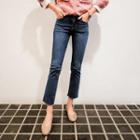 Band-waist Heart-embroidered Straight-cut Jeans