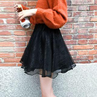 Mesh Overlay Mini A-line Skirt 81146 - Black - One Size
