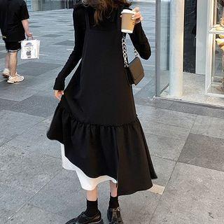 Set: Long-sleeve Shirt + Wide Strap Midi A-line Dress