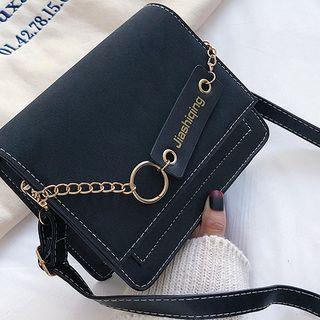 Faux-leather Chain-accent Flap Cross Bag