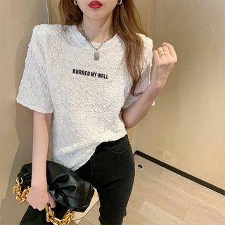 Embossed Padded-shoulder Lettering T-shirt