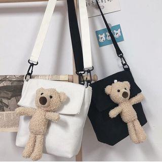 Furry Bear Canvas Crossbody Bag
