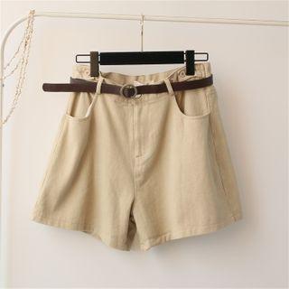 Belted Wide Leg Shorts Khaki - One Size