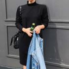 Slim-fit Mock-neck Long-sleeve Dress