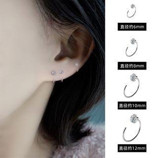 Rhinestone Sterling Silver Open Hoop Earring