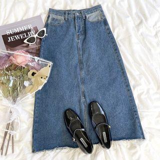Long A-line Denim Midi Skirt