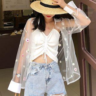 Long-sleeve Embroidered Sheer Shirt