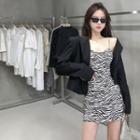 Spaghetti-strap Zebra Pattern Dress / Plain Blazer