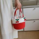 Two-tone Woven Bucket Bag Red - One Size