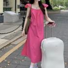 Sleeveless Frill Trim Midi Shift Dress Rose Pink - One Size