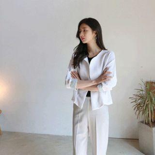 Open-front Contrast-cuff Jacket