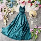 Spaghetti Strap Satin Midi A-line Dress