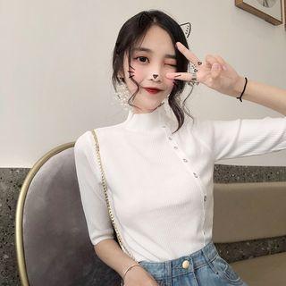 Buttoned Elbow Sleeve Knit Top