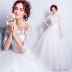 Elbow-sleeve Lace Ball Gown Wedding Dress