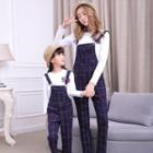 Family Matching Set: Applique Long-sleeve T-shirt + Check Jumper Pants