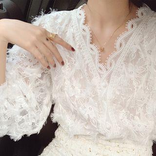 Lace Long-sleeve V-neck Blouse