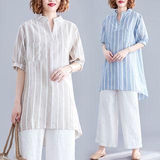 Striped Above-elbow Sleeve Shirt